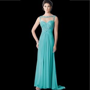 Stunning Montage by Mon Cheri aqua blue/green gown with beading